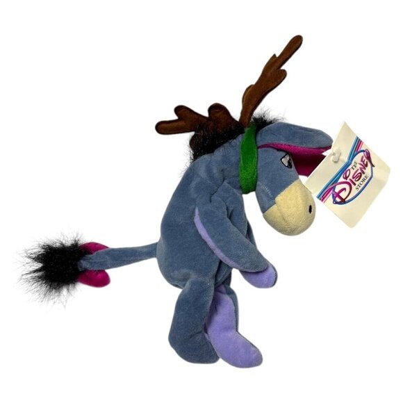 NWT 90s Disney Store REINDEER EEYORE  XMAS Vintage DISNEY Mini Beanie Doll 9" - Picture 6 of 6